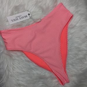 NWT Brave Soul High Waisted Pink Striped Bikini Size Small